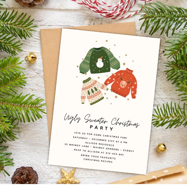 Let's get Ugly Modern Ugly Sweater Christmas Party Inbjudningar (Skapare uppladdad)