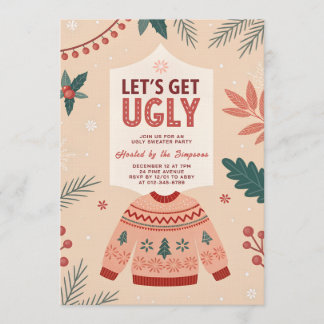 Let's Get Ugly Retro Christmas Ugly Sweater Party Inbjudningar