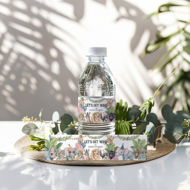 Let's Get Wild Jungle Birthday Party Vattenflaska Etikett (Skapare uppladdad)