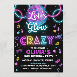 Let's Glow Crazy discofest inbjudan - diskoboll