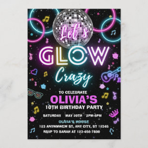 Let's Glow Crazy discofest inbjudan - diskoboll