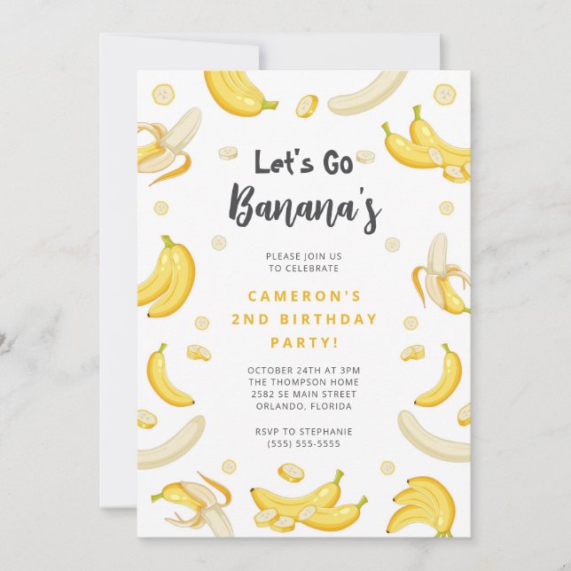 Let's Go Bananas Birthday Invitation Inbjudningar (Framsida)