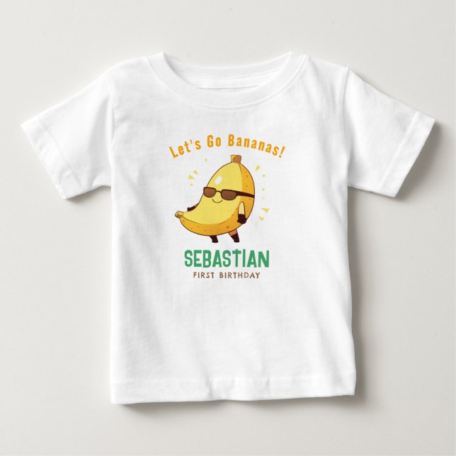 Let's Go Bananas Första Födelsedags T-Shirt Rolig  (Framsida)