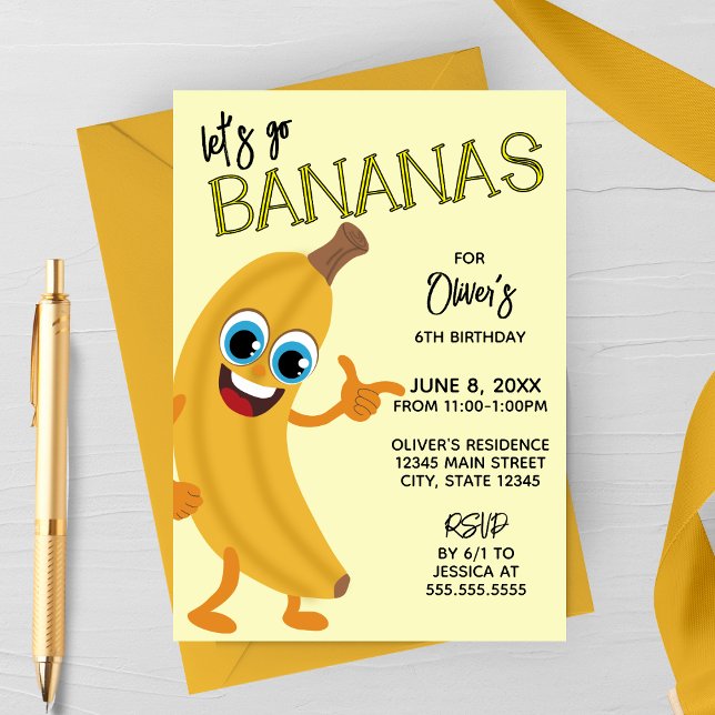 Let's Go Bananas Kids Birthday Invitation Inbjudningar (Skapare uppladdad)