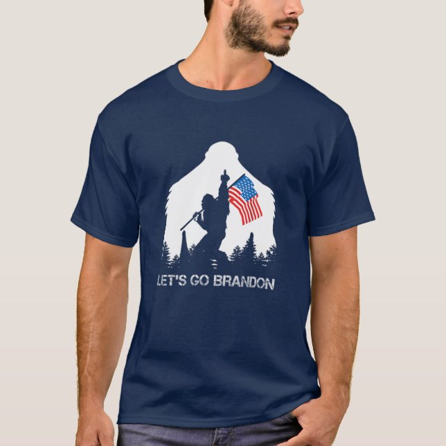 Lets Go Brandon Bigfoot Mitten Finger USA T Shirt (Framsida)