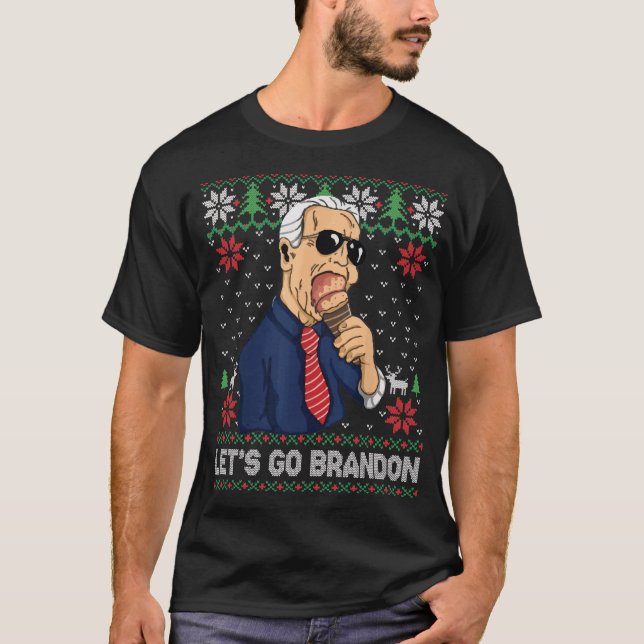 Let's Go Brandon Funny Biden Meme Ugly Christmas T Shirt (Framsida)