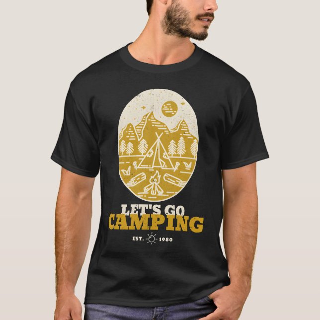 Lets Go Camping Adventureee retro T Shirt (Framsida)