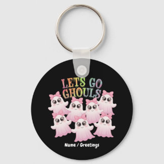 Lets Go Ghouls Cute Pastel Pink Halloween Ghosts Nyckelring