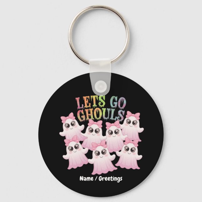 Lets Go Ghouls Cute Pastel Pink Halloween Ghosts Nyckelring (Framsida)
