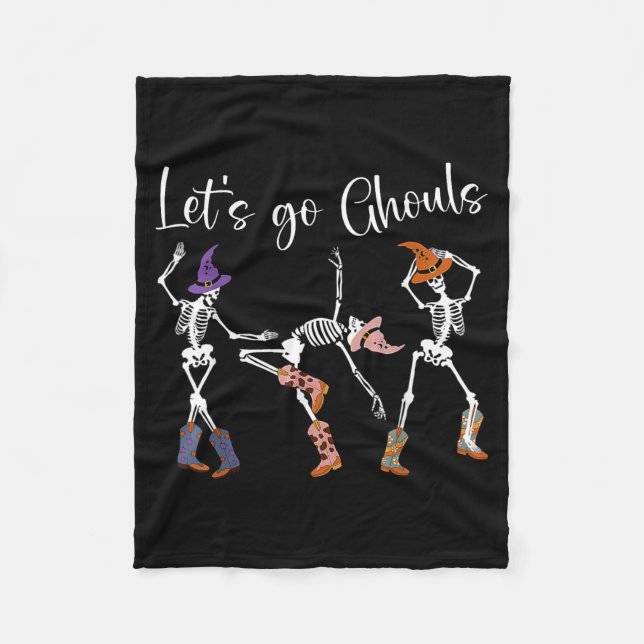 Let's Go Ghouls Dancing Skeleton Cowboy Western Ha Fleecefilt (Framsidan)
