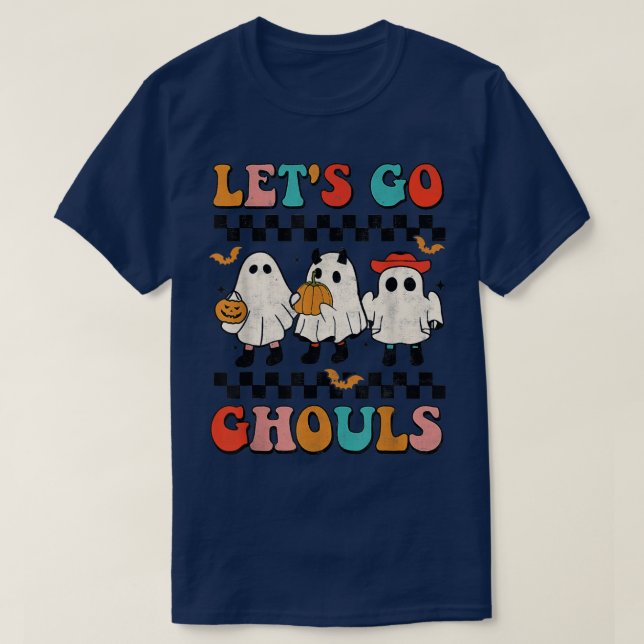 Let's Go Ghouls Groovy Retro Spooky Season Ghost H T Shirt (Design framsida)