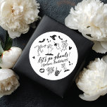 Let's Go Ghouls Spooky Whimsical Bachelorette Runt Klistermärke<br><div class="desc">Show off your spooky sass with the Martinis & Moonlight Spooky Bachelorette party sticker label! Featuring bold black-and-white Halloween-inspired designs with skeletons, bats, martinis, and witchy icons, this pin adds a playful, witchy vibe to any bachelorette party guest favors or invitation. Perfect for the bride or her crew, it’s a...</div>