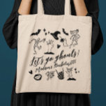 Let's Go Ghouls Spooky Whimsical Bachelorette Tygkasse<br><div class="desc">Celebrate in style with this Let's Go Ghouls Spooky Bachelorette Tote Bag—perfect for carrying all your essentials during a wickedly fun weekend. Featuring bold black-and-white Halloween-inspired graphics with skeletons, bats, martinis, and witchy icons, this tote captures the playful sass and spooky spirit of your bachelorette bash. Crafted from durable material,...</div>