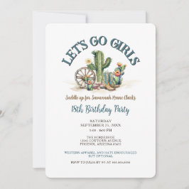 Lets Go Girls Cowgirl Western Cactus Birthday Inbjudningar
