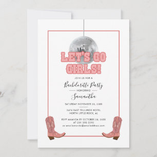 Lets Go Girls Disco Cowgirl Bachelorette Party Inbjudningar