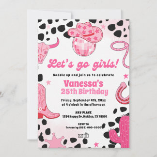 Let's go Girls Disco Cowgirl Space Rodeo Birthday Inbjudningar