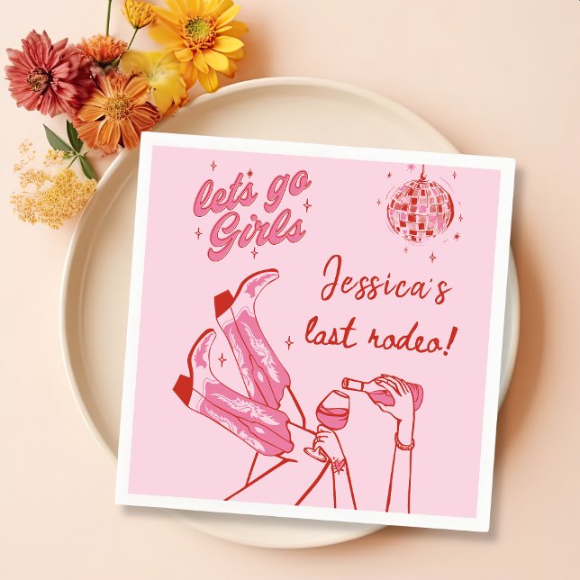 Lets Go Girls Disco Rosa Cowgirl Bachelorette Pappersservett (Skapare uppladdad)