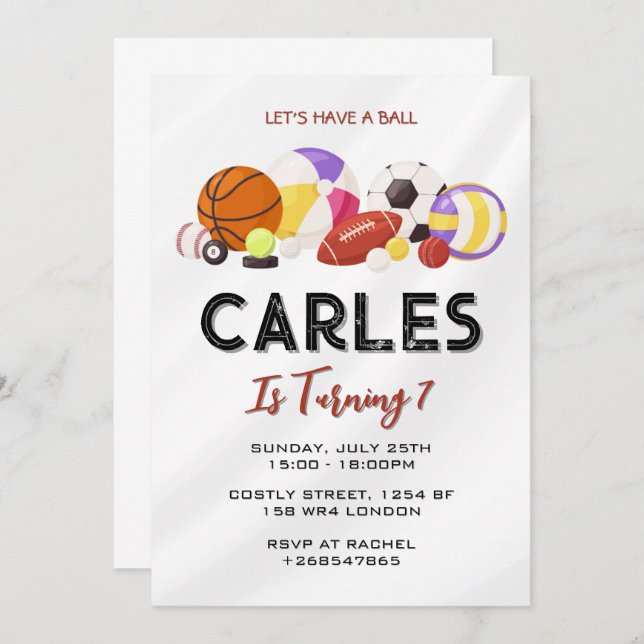 Lets har en Boll-sportsdag i för barn Inbjudningar (Fram/baksida)