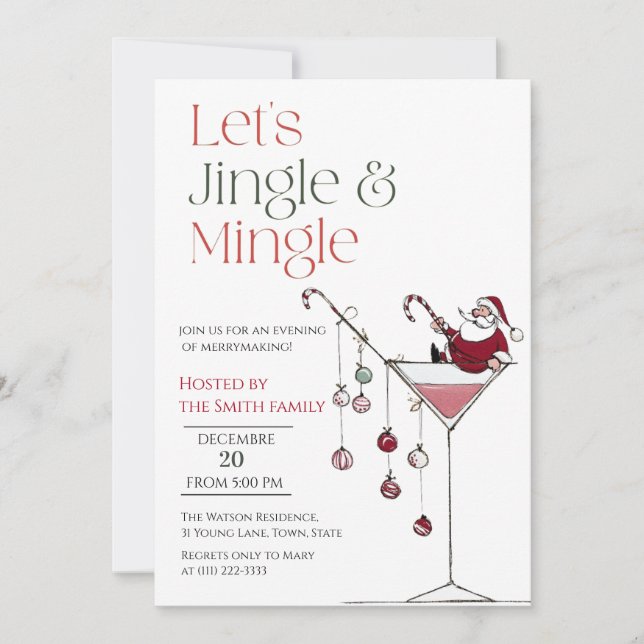 Let's Jingle and Mingle,  Santa Cocktail christmas Inbjudningar (Framsida)