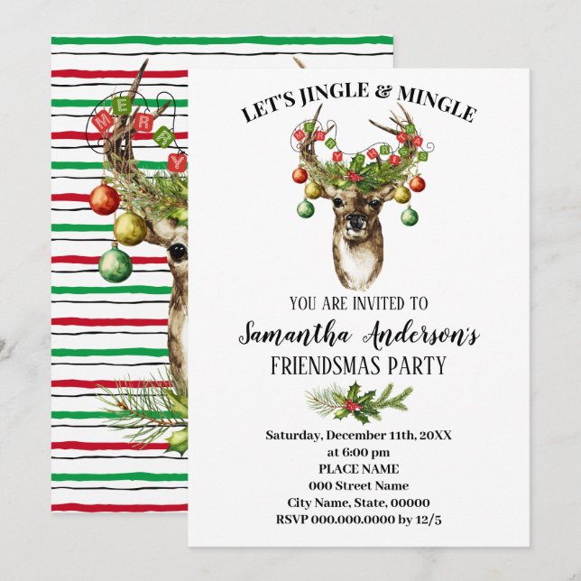 Lets Jingle & Mingle Friendsmas jul Party Inbjudningar (Fram/baksida)