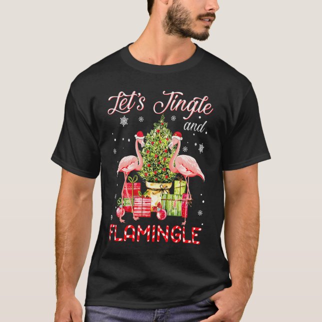 Lets Jingle och Flamingle Funny Flamingo-jul T Shirt (Framsida)