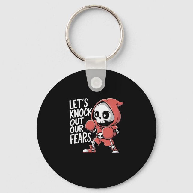 Let's Knock Out Our Fears Cute Boxing Skeleton Mot Nyckelring (Framsida)