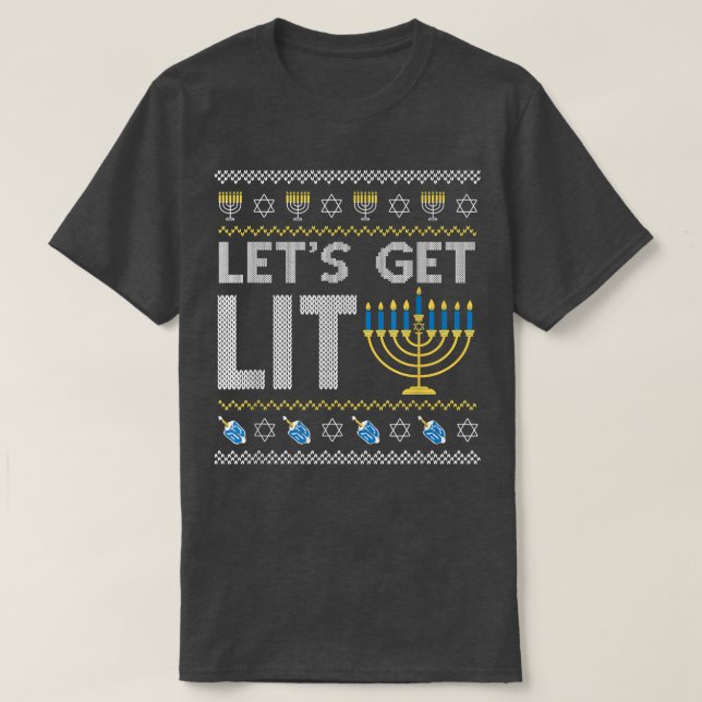 Lets Lit Chanukah Jewish Jew Dreidel Hannukah T Shirt (Design framsida)