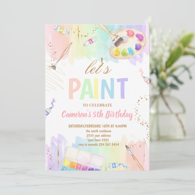 Let's Paint Art Painting Birthday Party Inbjudningar (Stående Fram)