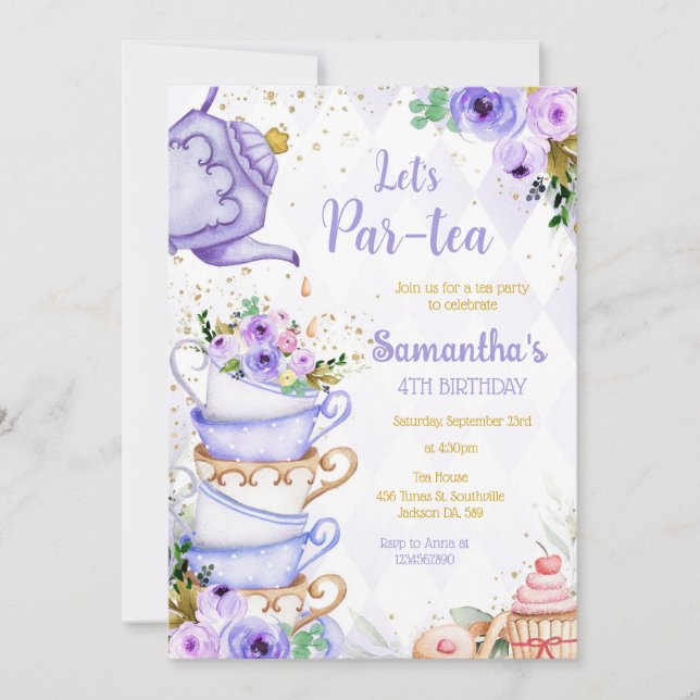 Let's Par-tea Birthday Tea Party Invitation Inbjudningar (Framsida)