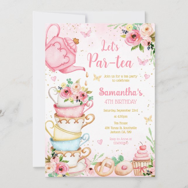 Let's Par-tea Birthday Tea Party Invitation Inbjudningar (Framsida)