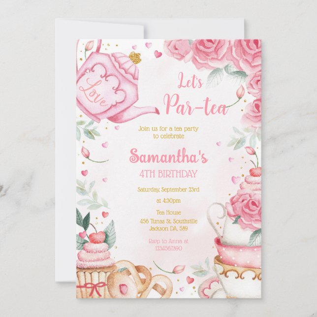 Let's Par-tea Birthday Tea Party Invitation Inbjudningar (Framsida)