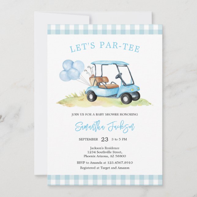 Let's Par-tee Golf Baby Shower Invitation Inbjudningar (Framsida)