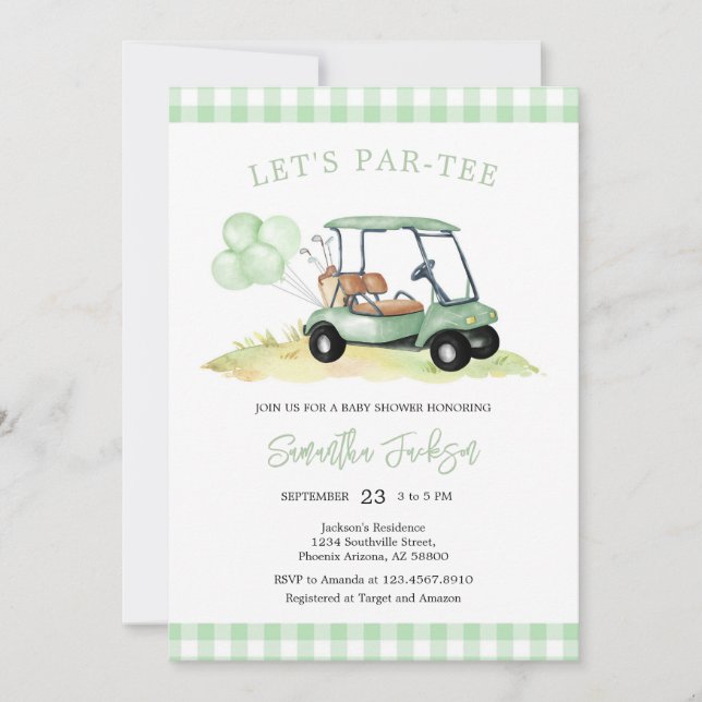Let's Par-tee Golf Baby Shower Invitation Inbjudningar (Framsida)