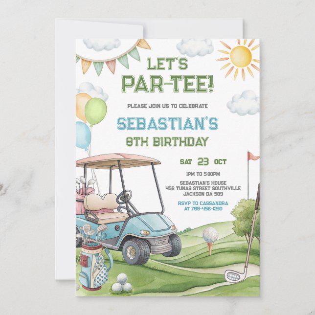 Let's Par Tee Golf Birthday Invitation Inbjudningar (Framsida)