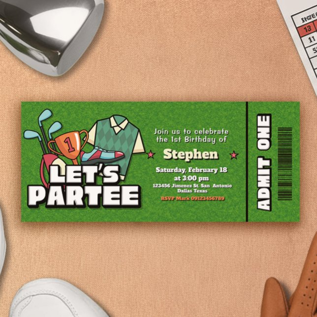 Lets Partee - Golf Birthday Ticket Invitation Inbjudningar (Lets Partee - Golf Birthday Ticket Invitation)