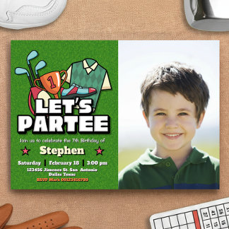 Lets Partee - Golf Birthday with Photo Landscape Inbjudningar