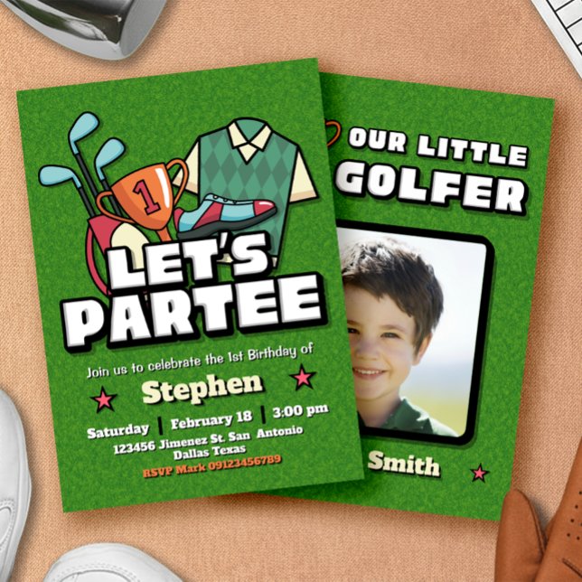 Lets Partee - Golf Födelsedagsinbjudan Inbjudningar (Lets Partee - Golf Birthday Invitation)