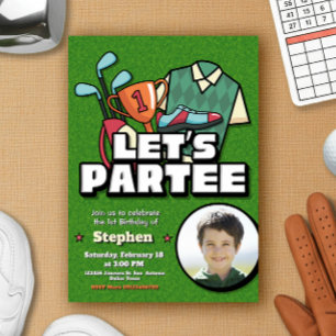 Lets Partee - Golf Födelsedagsinbjudan med Foto Inbjudningar