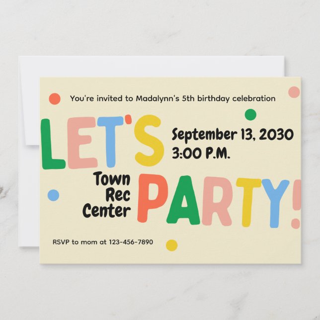 let's party colorful birthday celebration invite inbjudningar (Framsida)