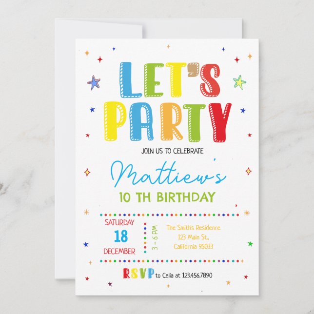 Let's party colorful birthday party inbjudningar (Framsida)