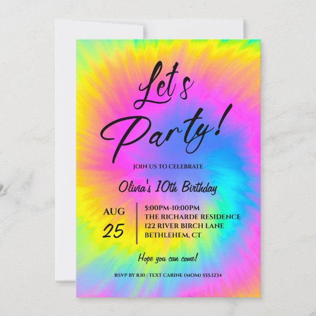 Let's Party  Colorful Tie Dye birthday  Inbjudningar (Framsida)