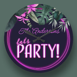 Let's Party Electric Pink Neon Tropical Birthday Stor Klocka