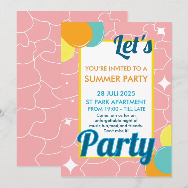 let's party inbjudningar (Fram/baksida)