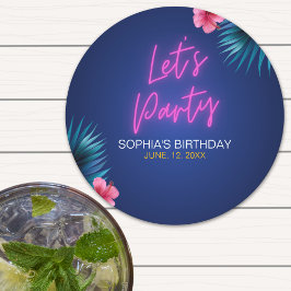 Let's Party Neon Electric Pink Funny Birthday Underlägg Papper Rund