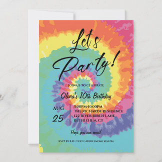Let's Party, Pink Tie Dye birthday  Inbjudningar