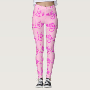 Lets party shock rosa neon-skript mönster leggings
