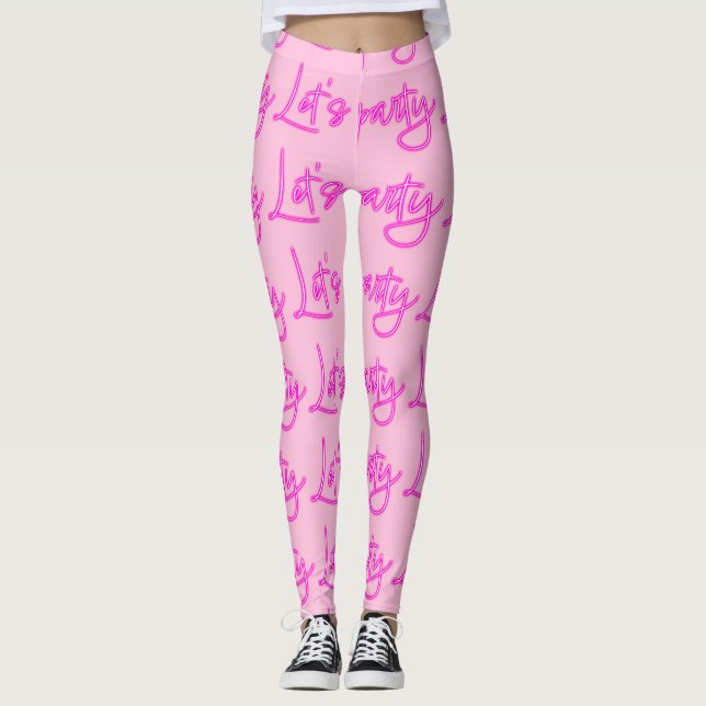 Lets party shock rosa neon-skript mönster leggings (Framsida)
