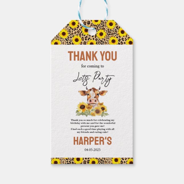 Let's Party Till the Cows Come Home 2nd Birthday Presentetikett (Framsidan)