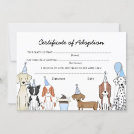 Lets Pawty Adoption Certificate Dog birthday card Tack Kort