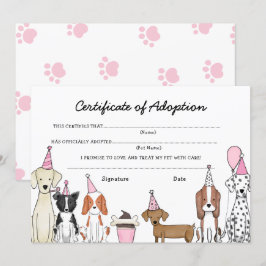 Lets Pawty Adoption Certificate Dog birthday card Tack Kort